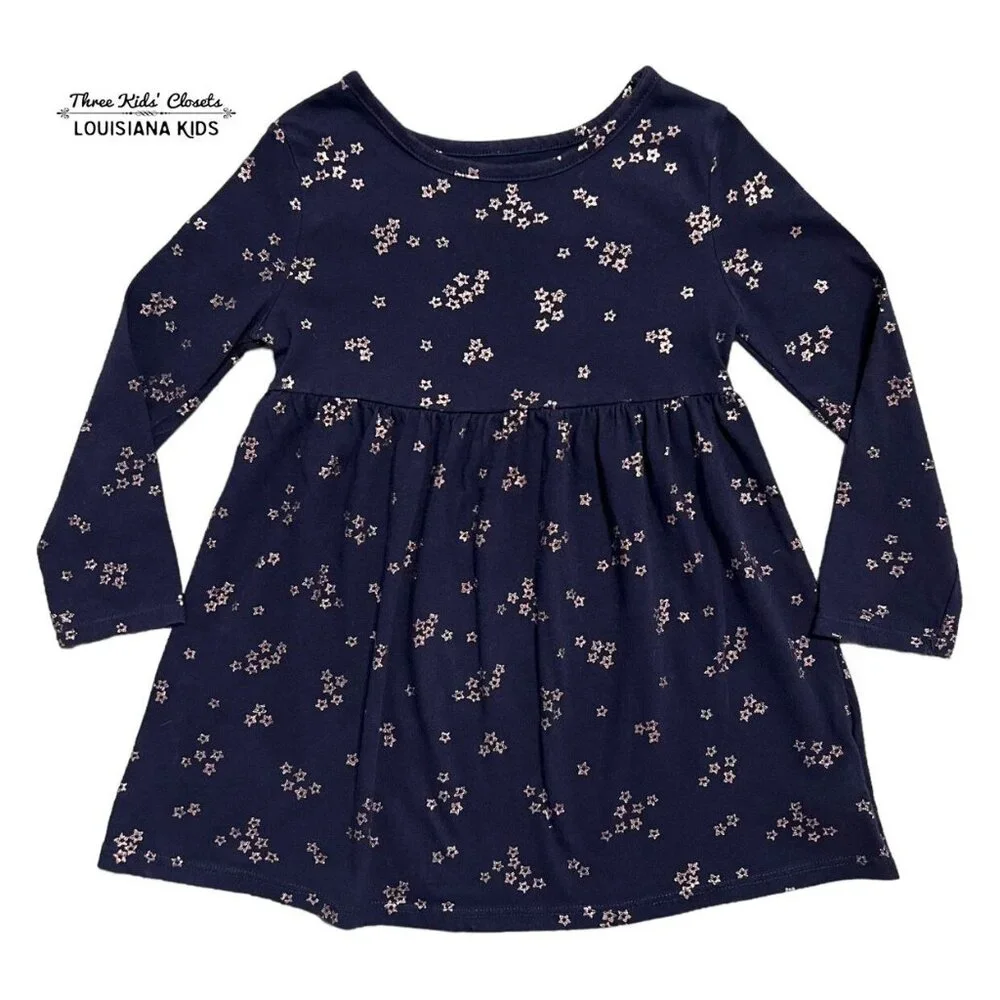 Old Navy 3T Navy Blue & Gold Metallic Stars Dress